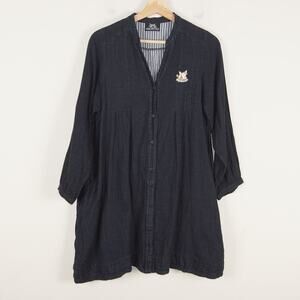 Wachifield Black Cotton Button Long Sleeve Japanese Art to Wear Dress Sz XS - S